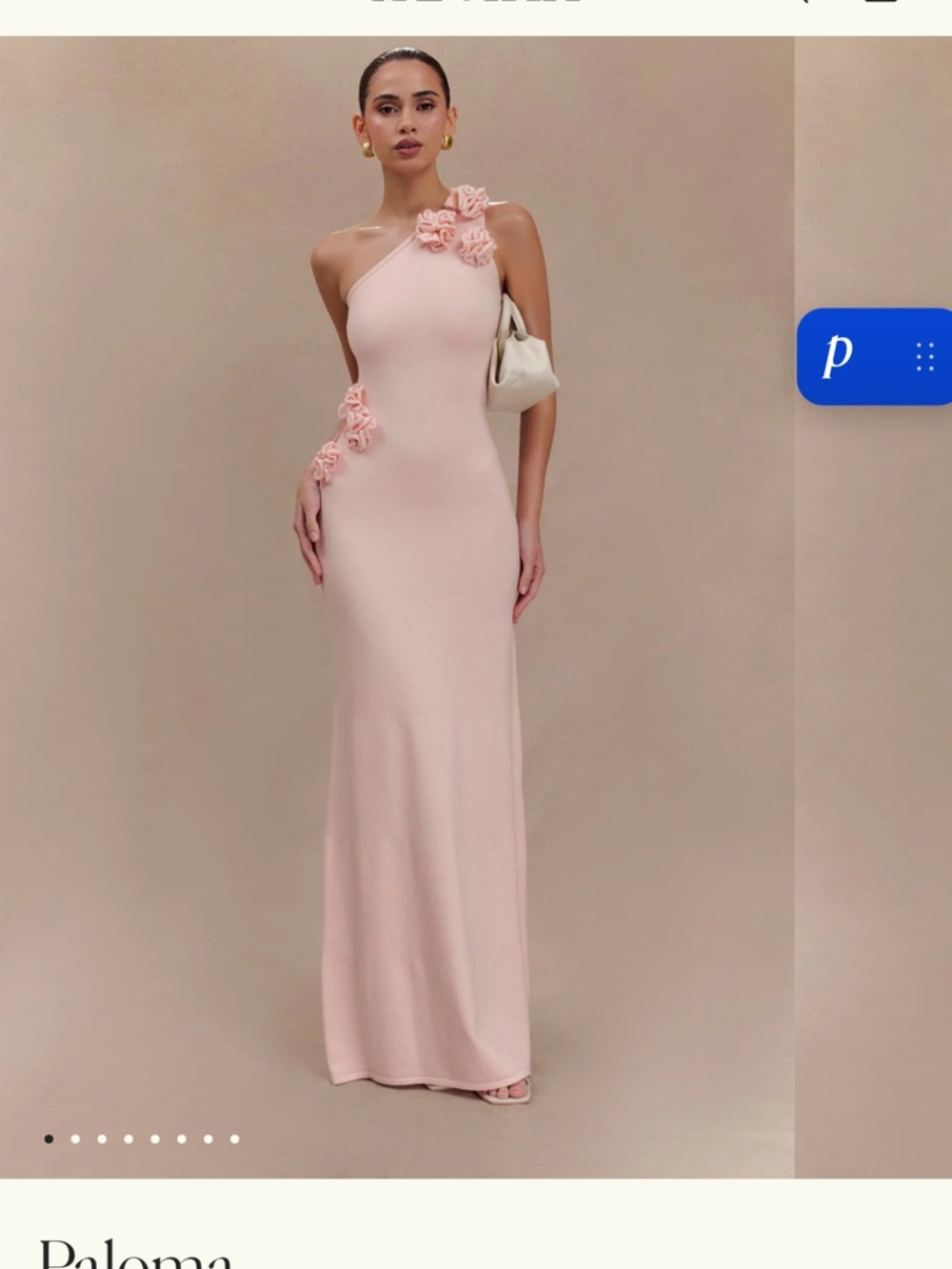 Meshki Paloma One Shoulder Knit Maxi Dress With Flowers - Baby Pink - Picture 3 of 5